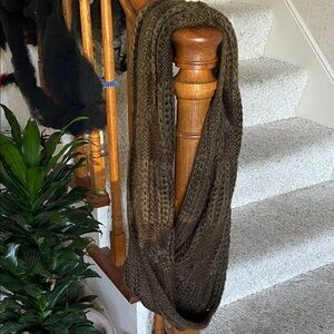Chunky Brown Green Fall Knit Infinity Scarf